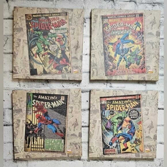 4-Piece Marvel Spider-Man Comic Cover Canvas Wall Art Set 12x12 Superhero Décor - Picture 1 of 15